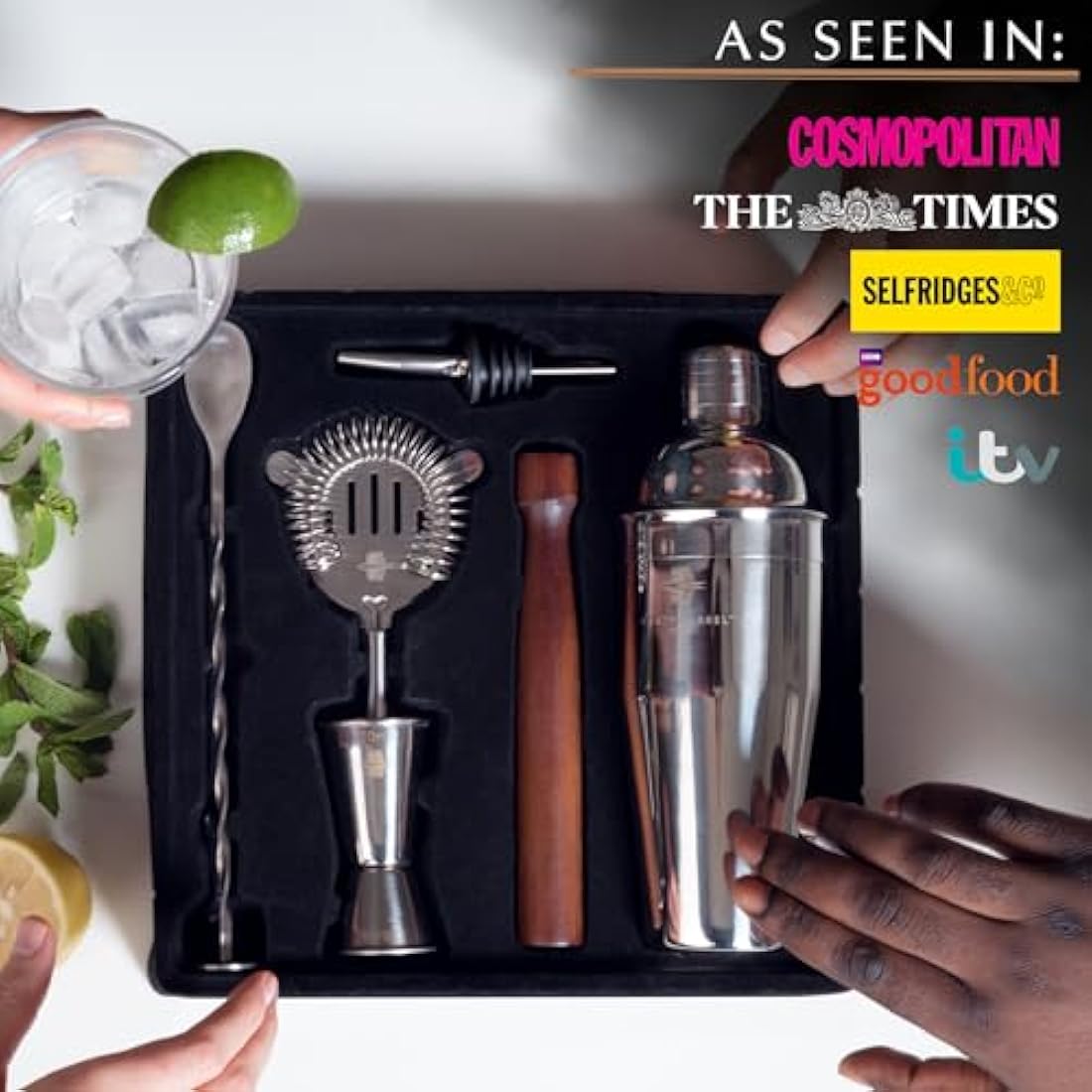 Rusty Barrel Mayfair Cocktail Making Kit – 8-Piece Stainless Steel Set