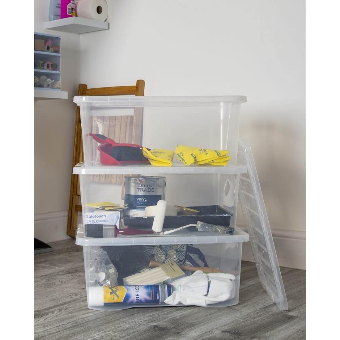 45L Clear Plastic Storage Boxes with Lids - Pack of 4