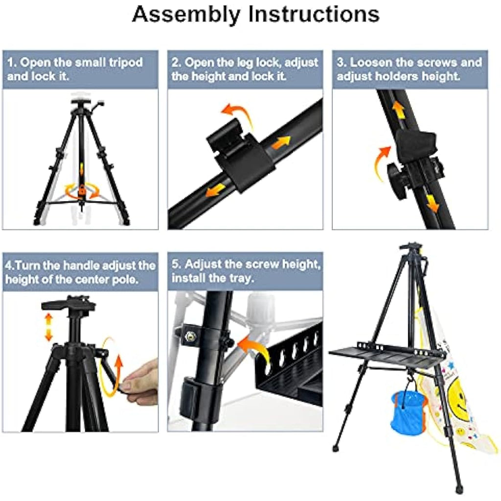 STANDNEE Adjustable Aluminum Artist Easel Stand with Portable Bag | Black