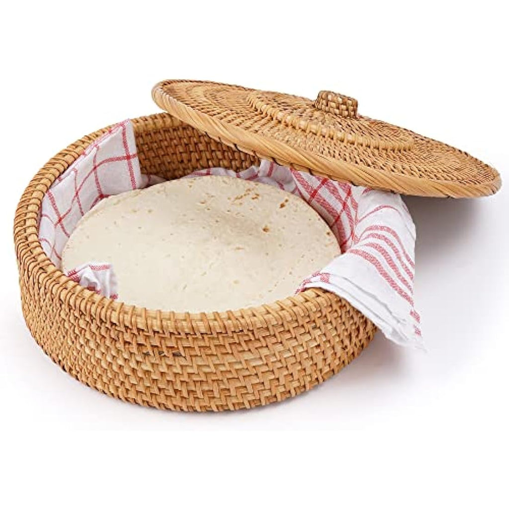 Tortillada 26cm Tortilla Warmer Basket – Rattan with Cotton Tea Towel
