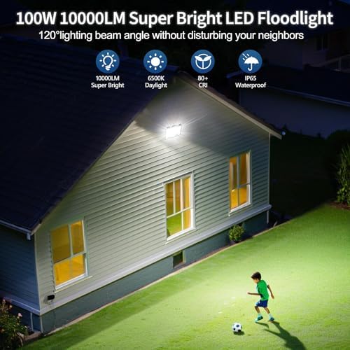 TASINUO 100W LED Floodlight 2-Pack | 10000LM IP67 Waterproof Security Light
