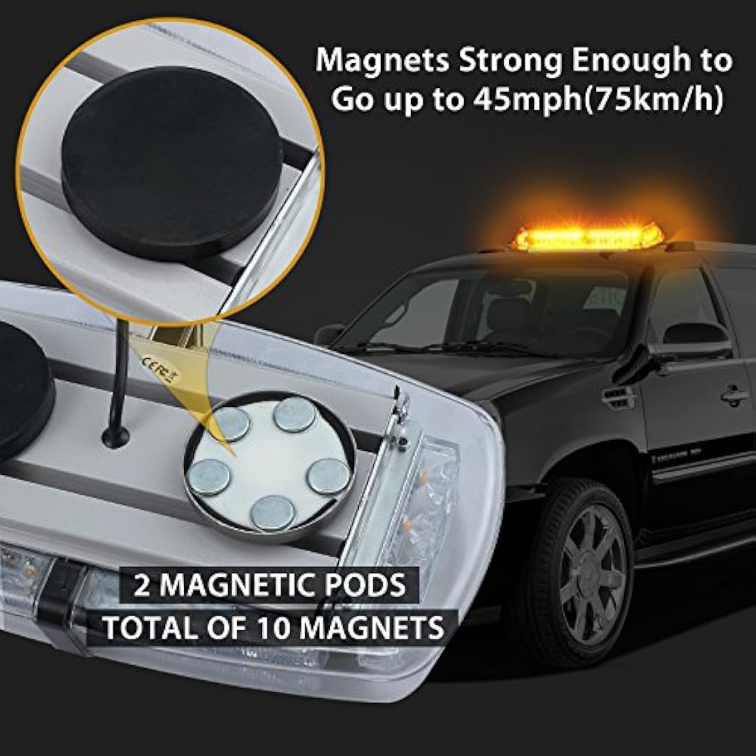 PROZOR Amber LED Strobe Beacon Light | Magnetic 24W Emergency Warning Light