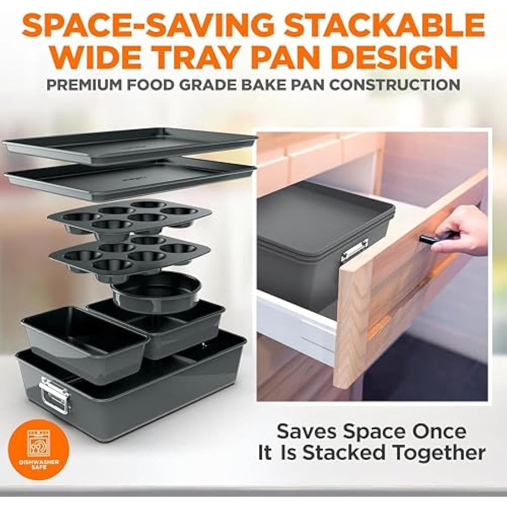 NutriChef 8-Piece Non-Stick Bakeware Set – Stackable Carbon Steel