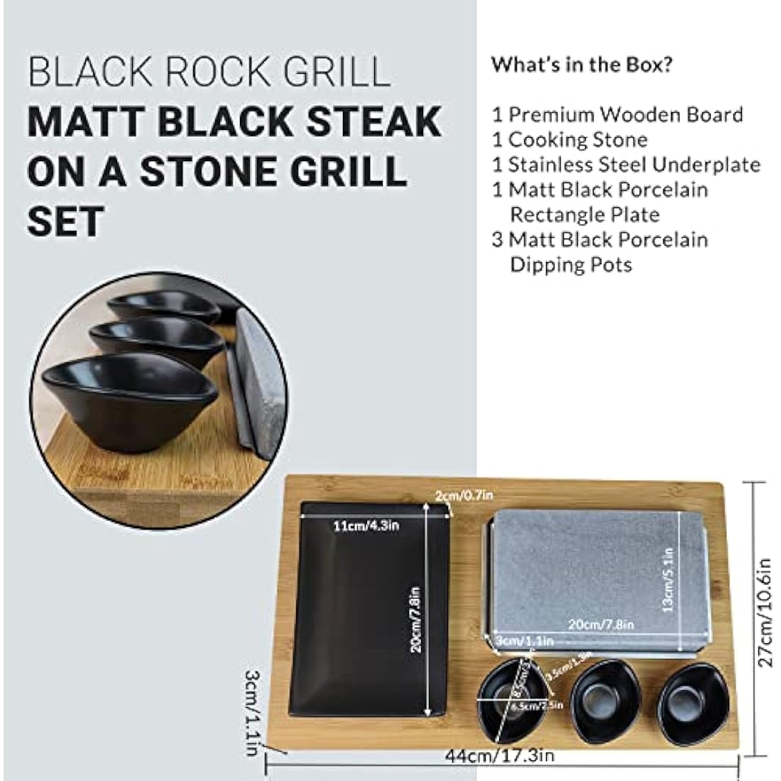 Black Rock Grill Lava Stone Steak Set – Matt Black Cooking Platter