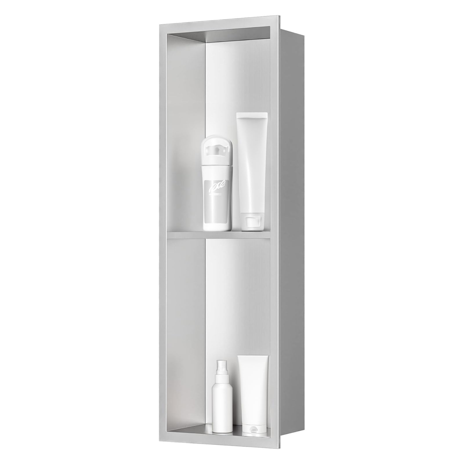 Sunrik Stainless Steel Recessed Shower Niche - 20x60x10cm Nickel