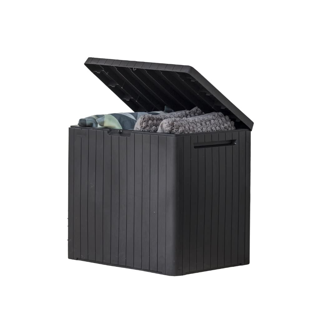 Keter City 30 Gallon Resin Outdoor Deck Box and Patio Side Table, Grey