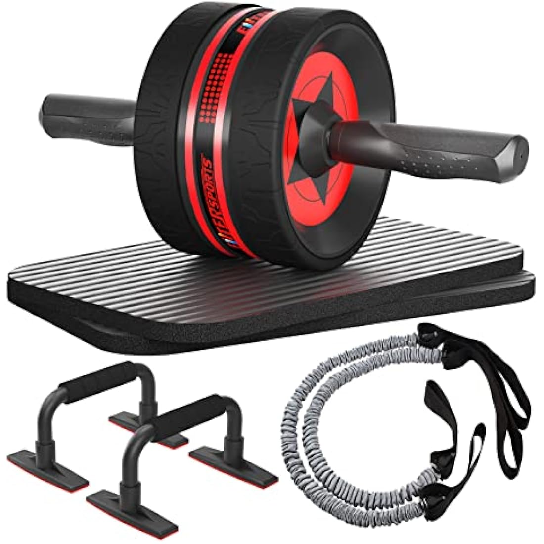 EnterSports Ab Roller Wheel Kit with Resistance Bands and Knee Mats