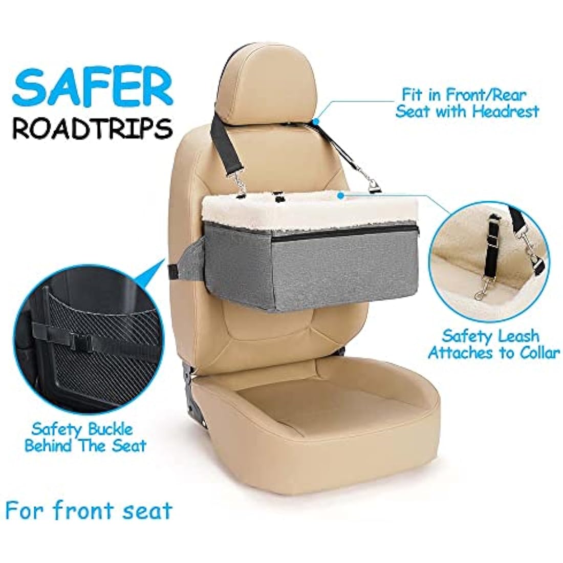 UNICITII Elevated Dog Booster Car Seat – Small Pet Travel Carrier, Grey