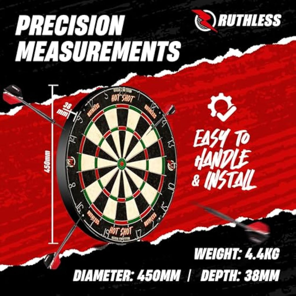 Ruthless Hot Shot Sisal Dartboard Set | Professional Steel Tip Darts