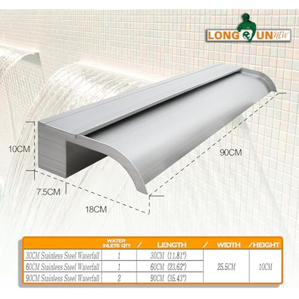 LONGRUNNEW 90cm Stainless Steel Pond Waterfall Blade Pool Spillway
