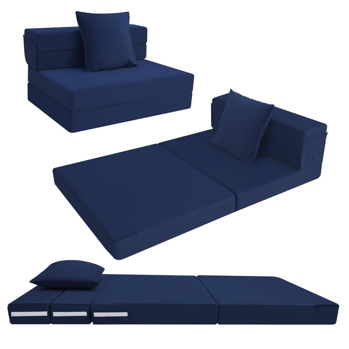 MeMoreCool Folding Floor Mattress Single, Fold Out Sofa Chair, Navy - image 1