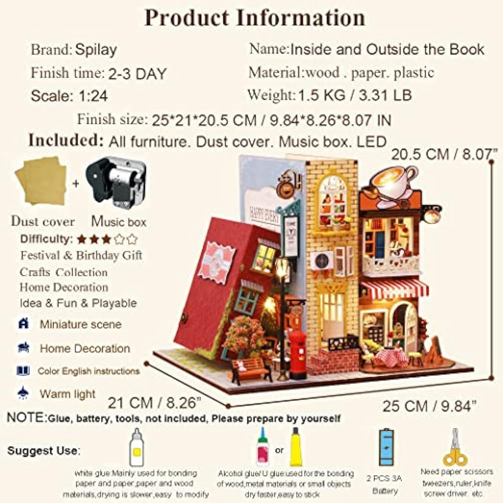 Spilay DIY Miniature Dollhouse Kit - 1:24 Wooden Model with Music Box