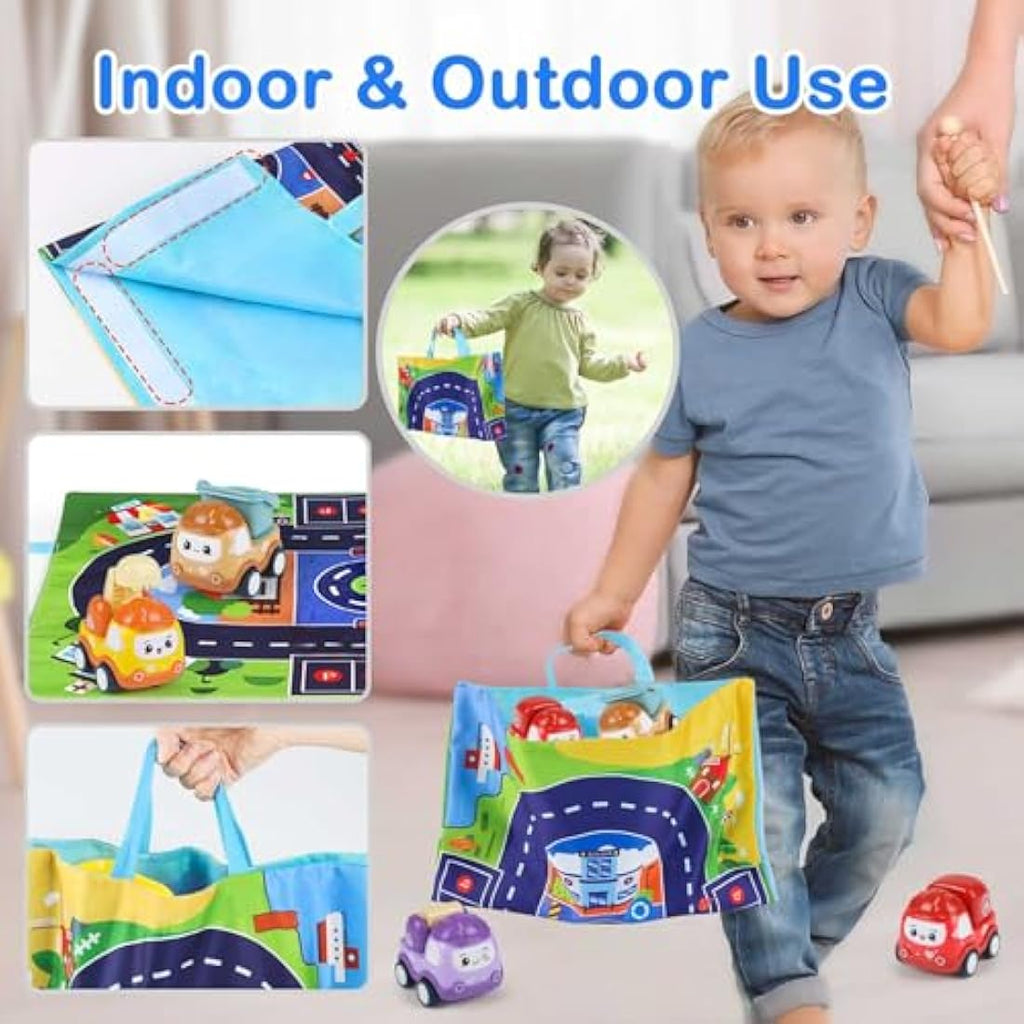 Jolof Store 6PCS Pull Back Construction Toy Cars with Play Mat Bag
