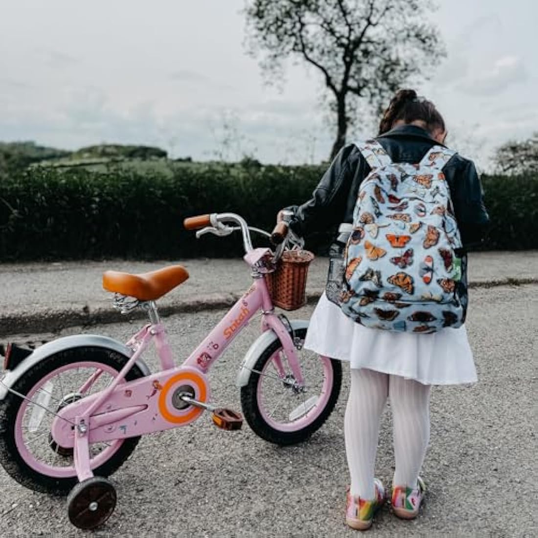 STITCH Retro Kids Bike for Girls | 12-18 Inch Steel Bicycle with Basket