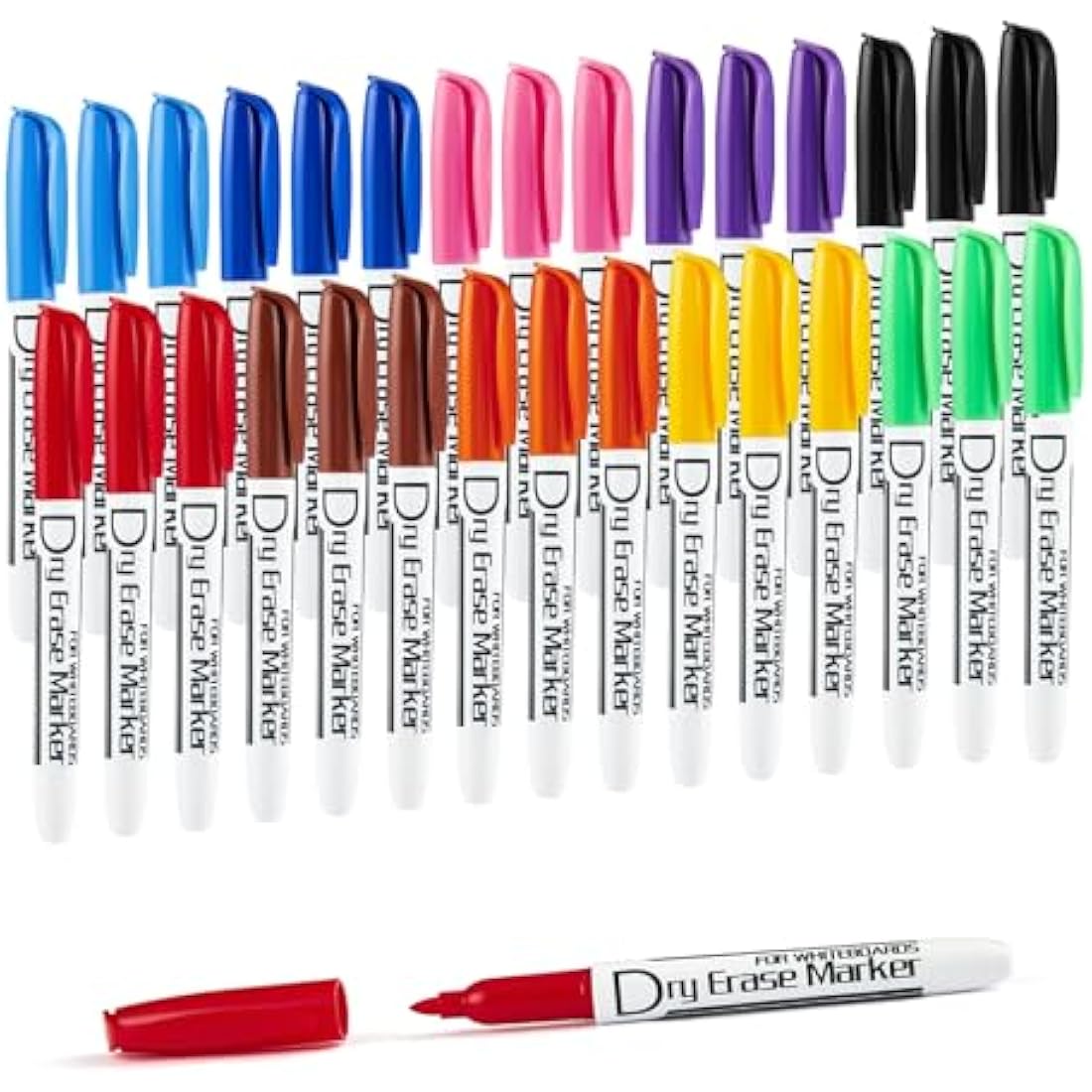 Volcanics Dry Erase Whiteboard Markers – Fine Tip Low Odor Pens, 30 Pack