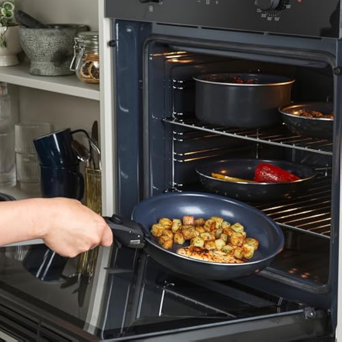 Russell Hobbs Smart Clip 8-Piece Non-Stick Pan Set – Navy Blue