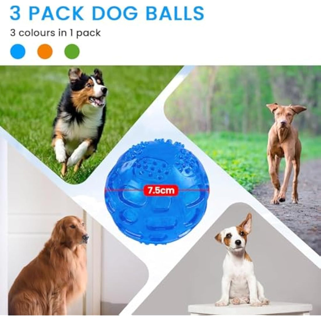 Squeaky Dog Ball Toy - Floating Rubber Chew Balls, 3 Pack