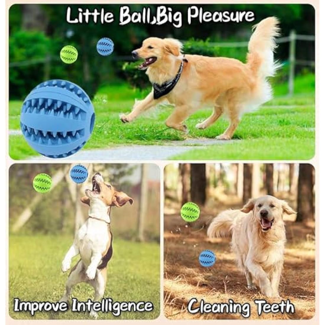 Feixun Pets Rubber Dog Treat Ball & Dental Tooth Cleaning Toy – 2 Pack