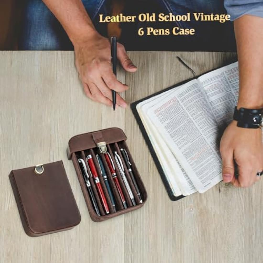 Leather Pen Case – 6 Slot Fountain Pen Travel Sleeve