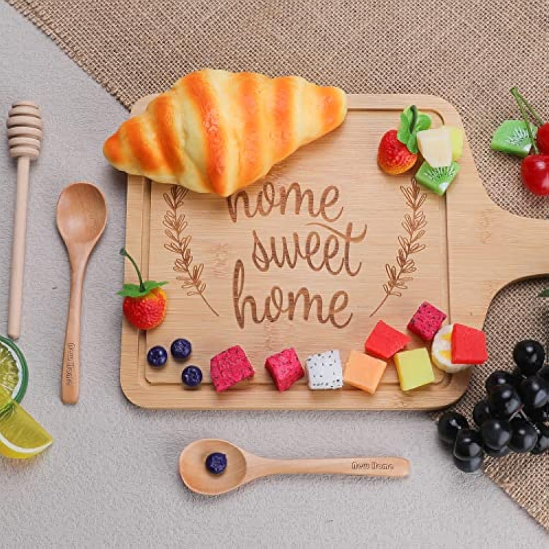 Bamboo Serving Board & Coasters Housewarming Gift Set