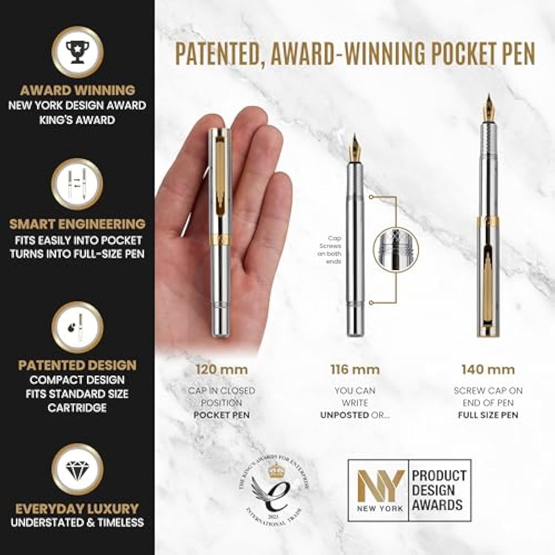 Scriveiner Silver Chrome Fountain Pen | Fine Schmidt Nib Gold Plated