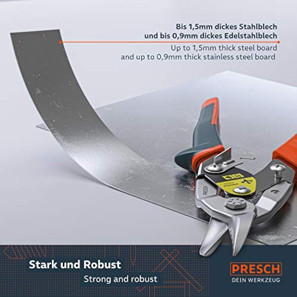 Presch Heavy Duty Tin Snips – Straight Cut Aviation Snips for Metal