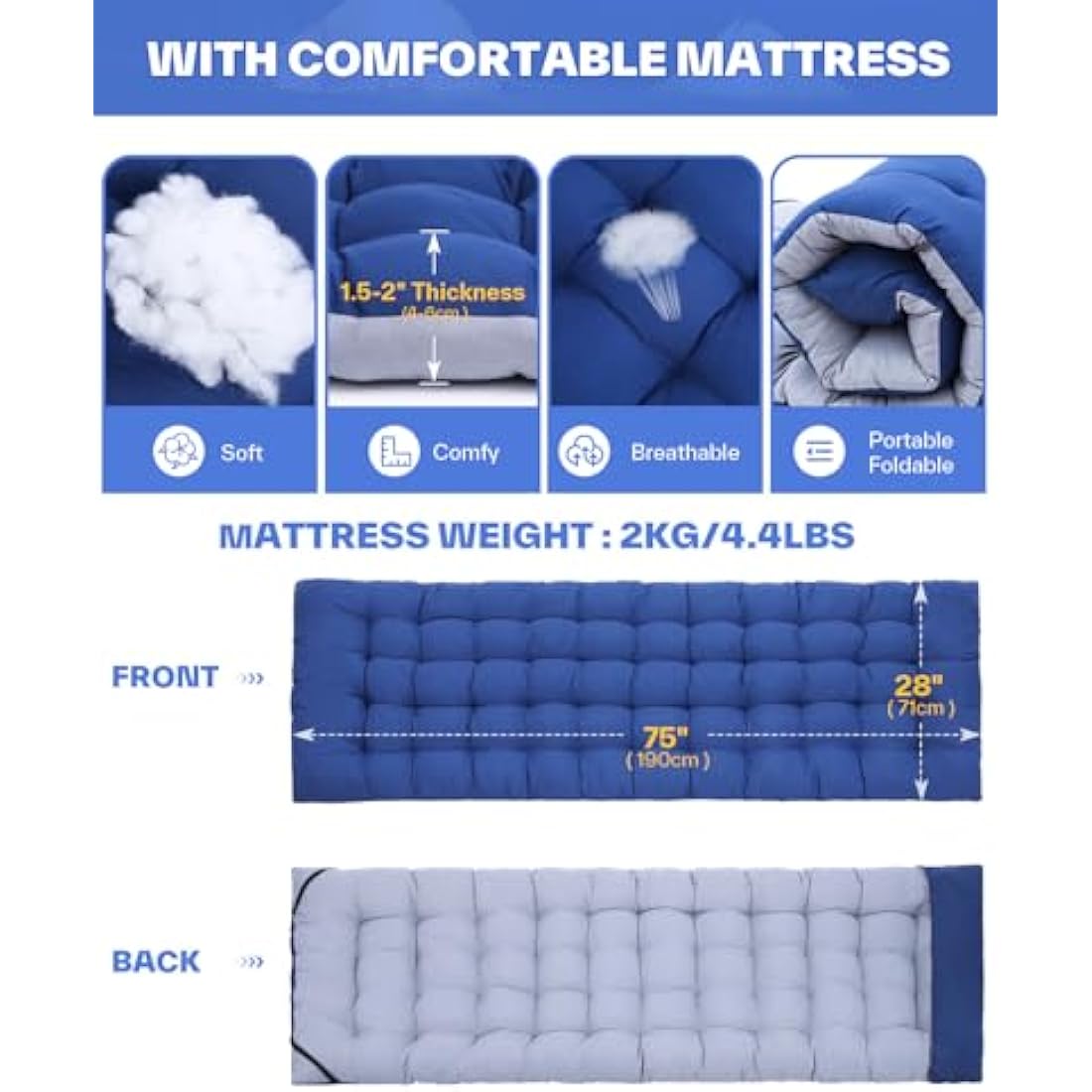Sportneer Folding Camping Cot with Mattress | Heavy-Duty 450lbs Support