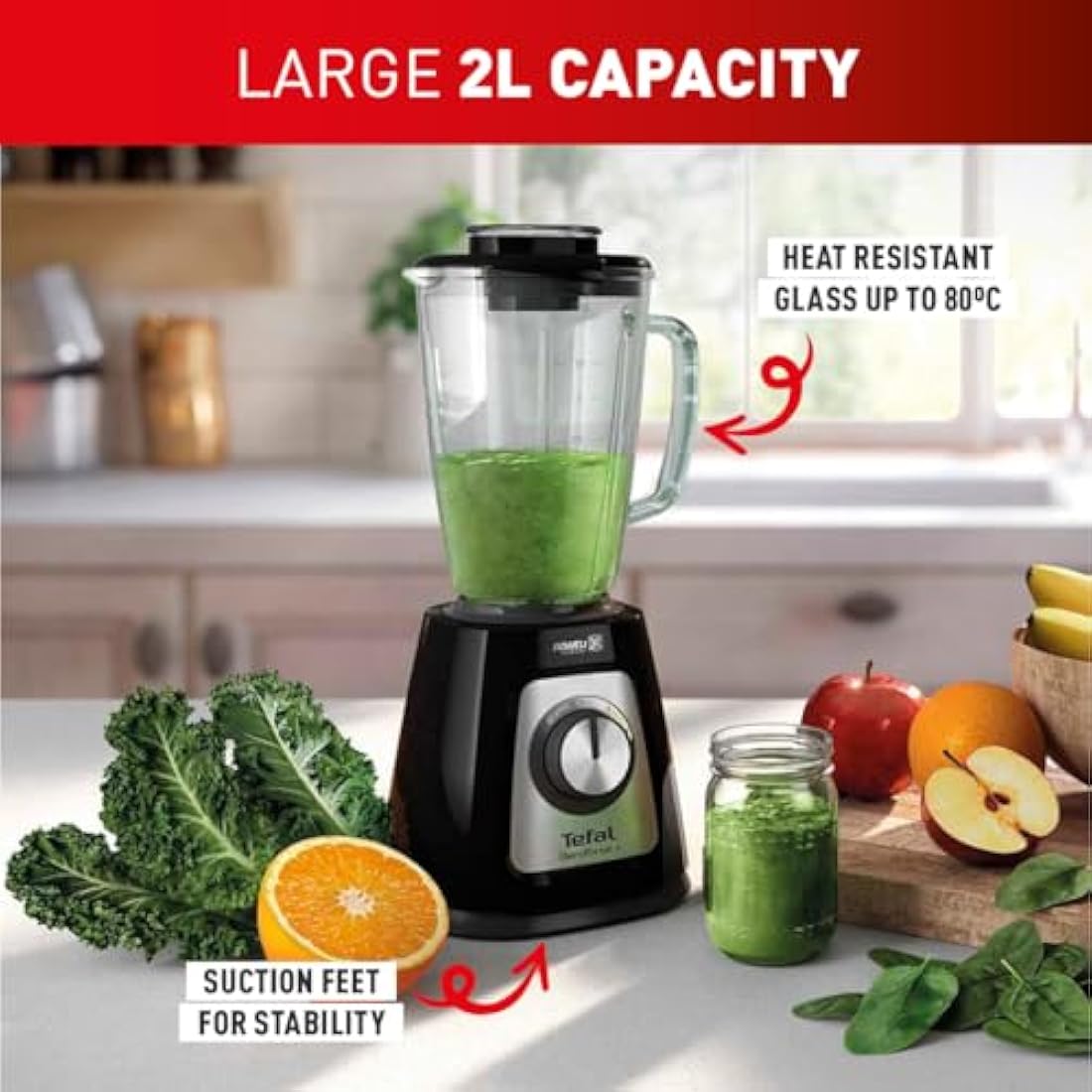Tefal Blendforce II Glass Jug Blender | 800W Ice Crush | Black