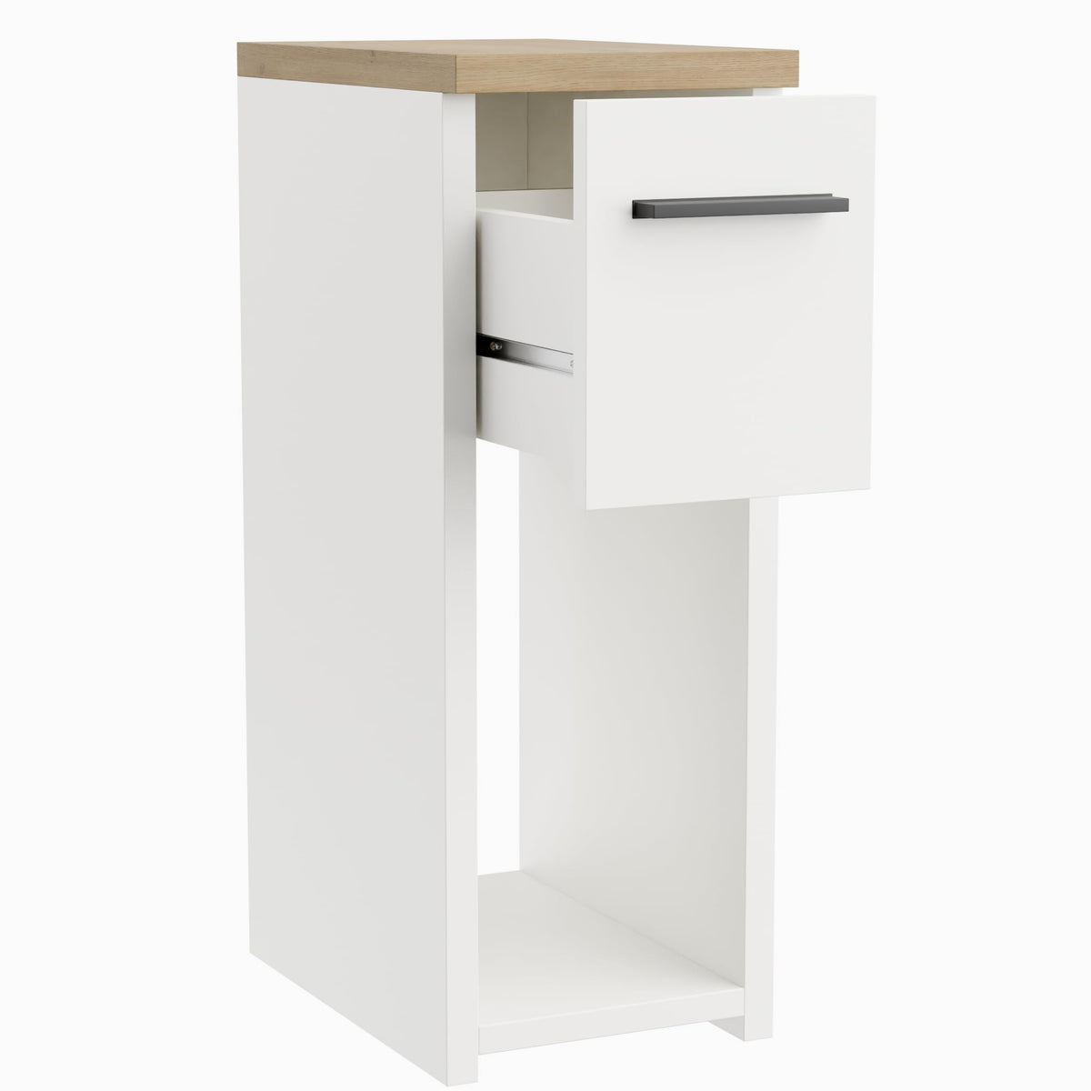 ComfortCove Narrow Bedside Table with Storage Shelf & Handle, White/Oak - image 4