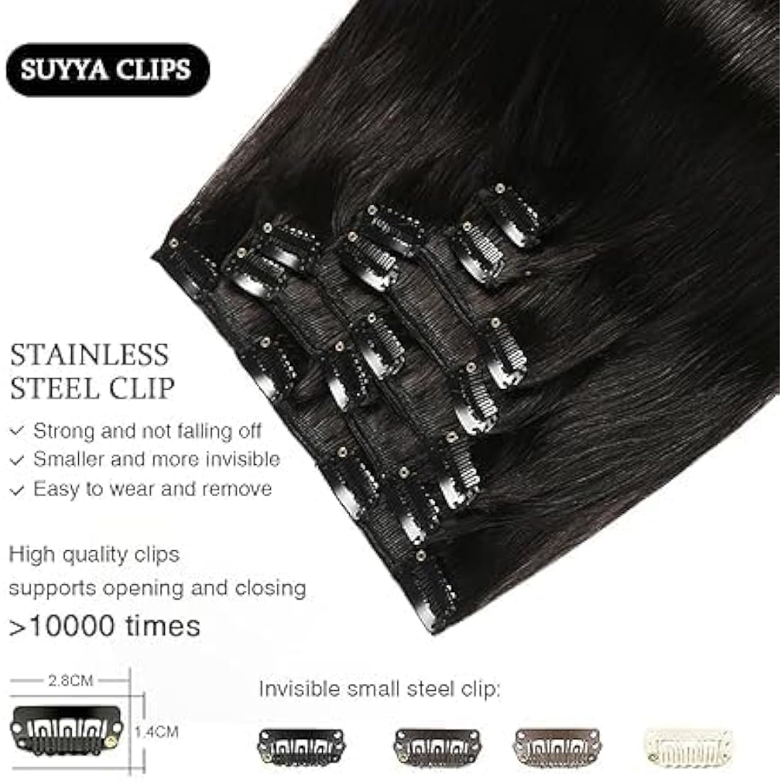 Suyya Clip in Human Hair Extensions | 12 Inch Remy Straight #1B Black