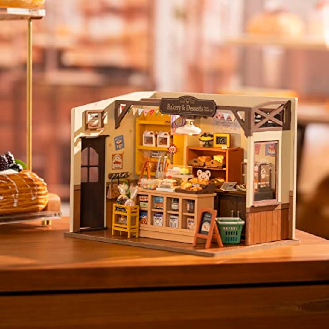 Robotime DIY Miniature Bakery House Kit with LED Lights - 4-Hour Build