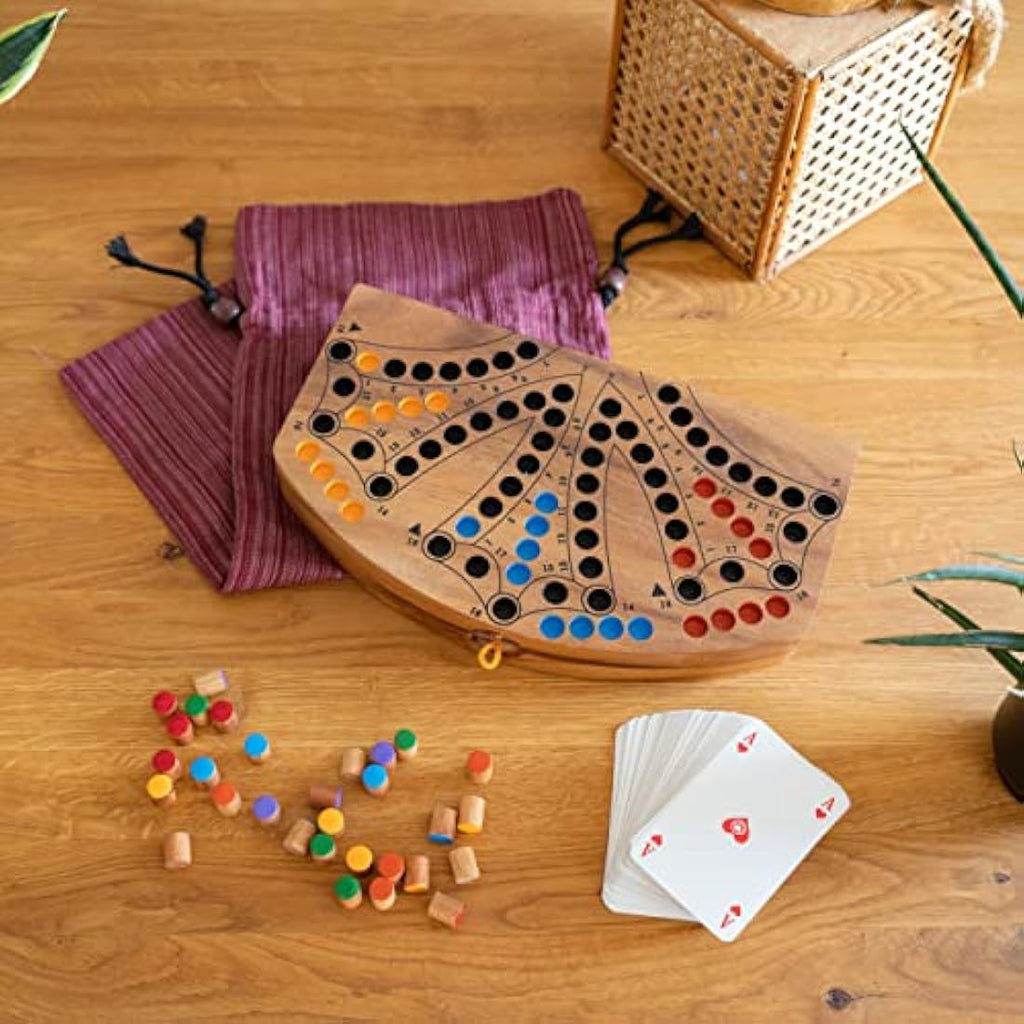 LOGOPLAY Tock Wooden Board Game for 4-6 Players with Playing Cards