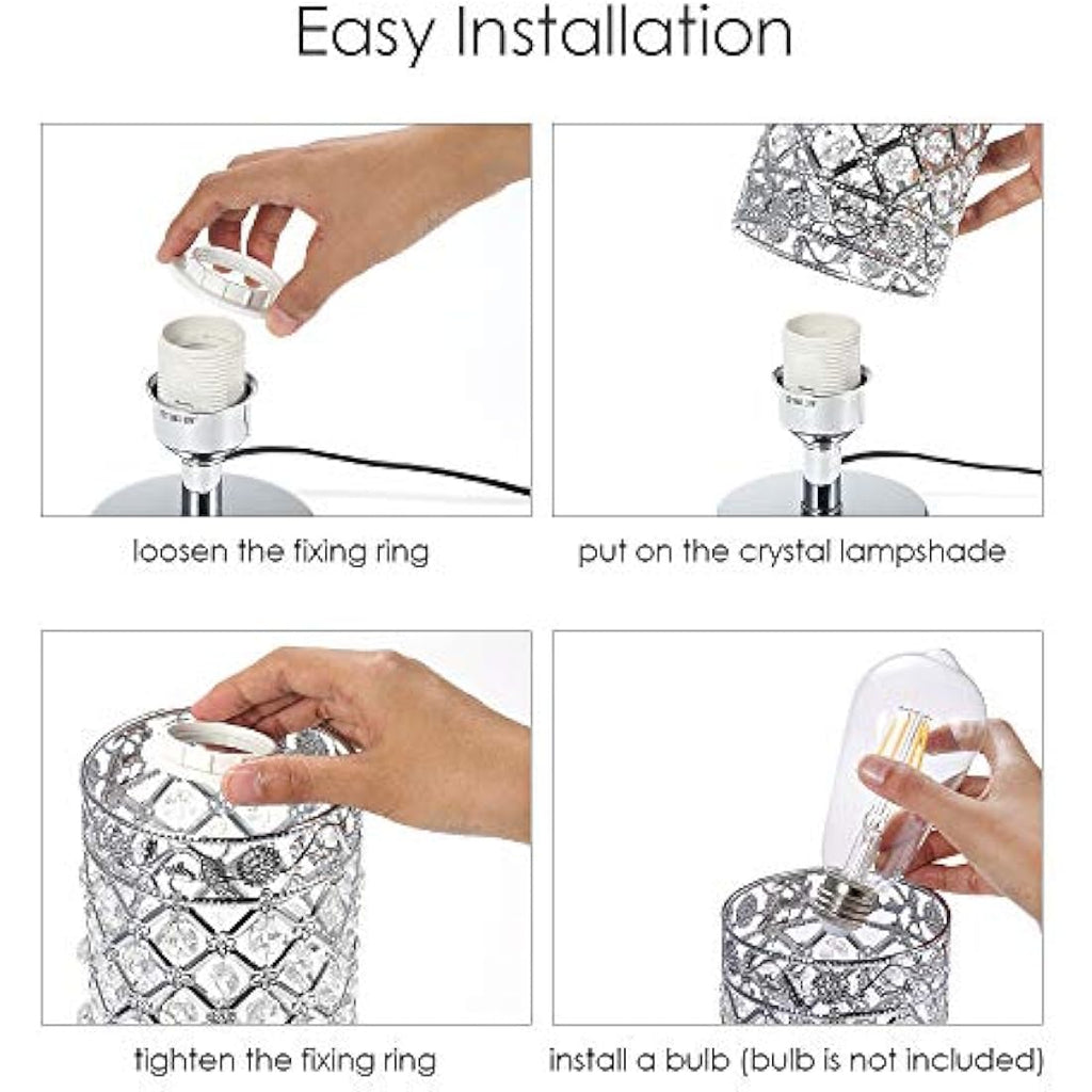 Tomshine Crystal Bedside Table Lamp with Dual USB Ports – Silver