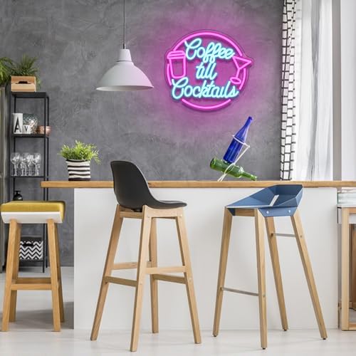 Coffee & Cocktail Neon Sign | Blue & Pink LED Bar Wall Decor