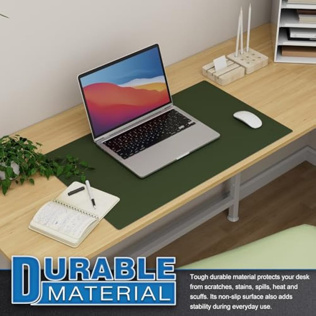 K KNODEL Leather Desk Mat | Office Mouse Pad & Writing Blotter, Dark Green
