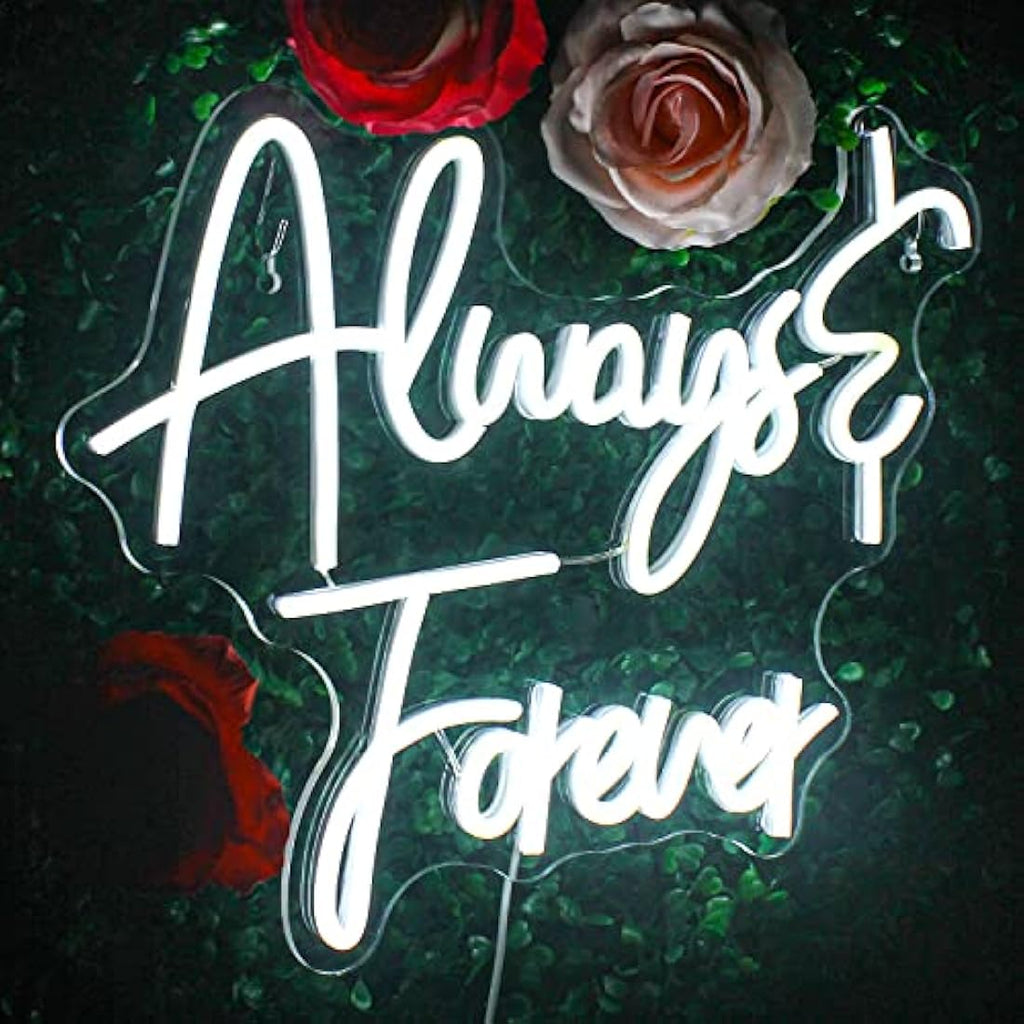 Looklight Always Forever Neon Sign | White Acrylic LED Wall Art for Weddings