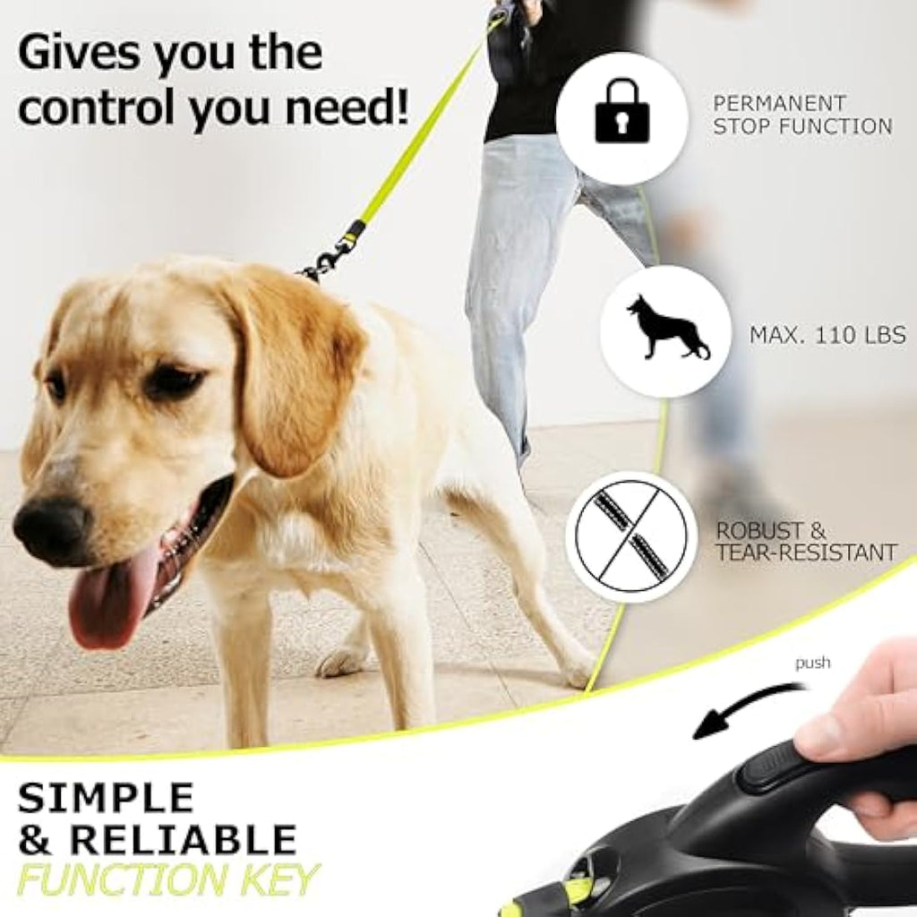 Bluzelle 8m Retractable Dog Leash – Reflective Neon Nylon for Dogs up to 50kg