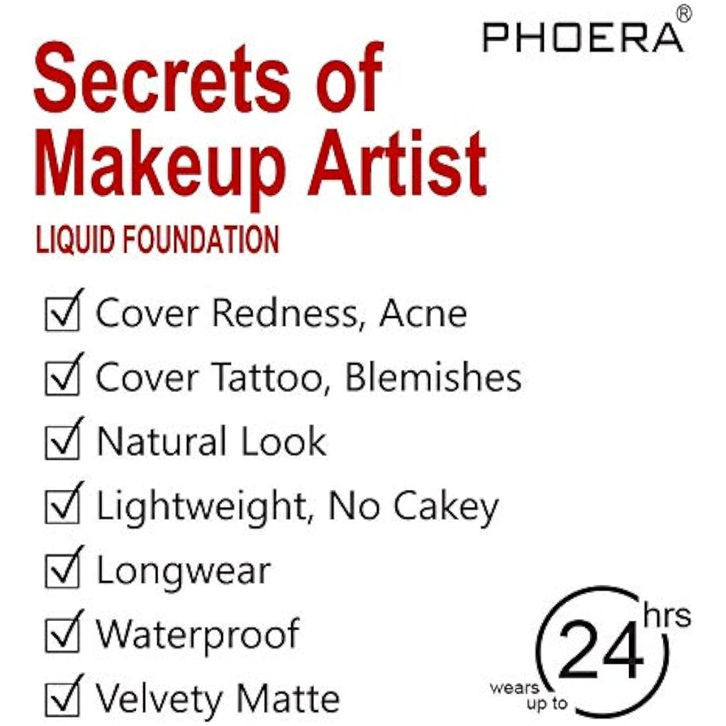 PHOERA Full Coverage Liquid Foundation – Waterproof Matte Oil-Free Base