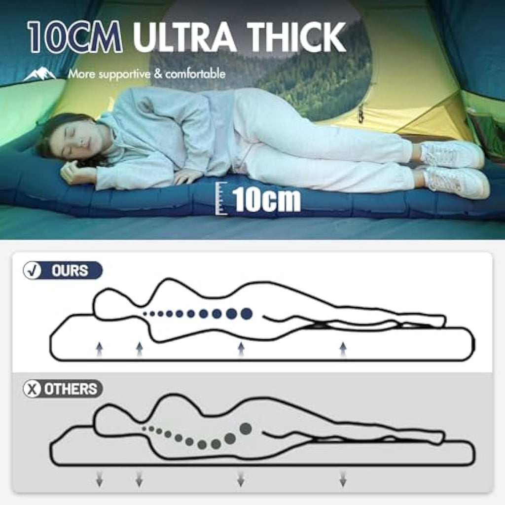 Portal Inflatable Camping Mattress - 10cm Thick Sleeping Pad with Pump