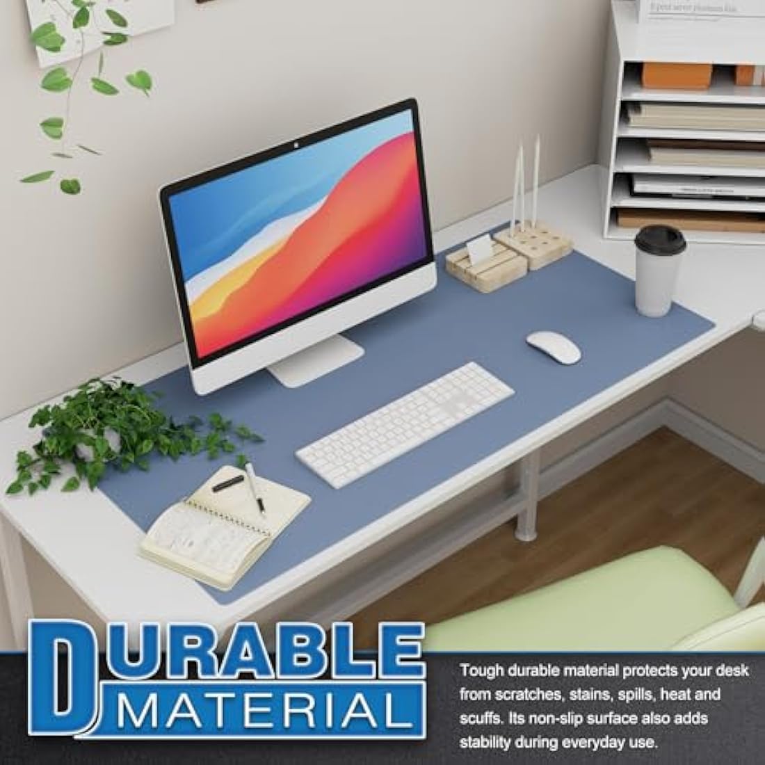 Knodel Leather Desk Pad | Large PVC Mouse Mat & Desk Protector, Lake Blue