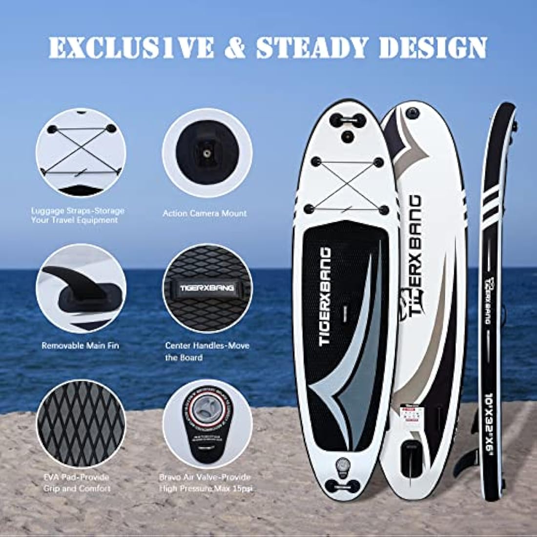 TIGERXBANG Inflatable Stand Up Paddle Board with Kayak Seat & Camera Mount