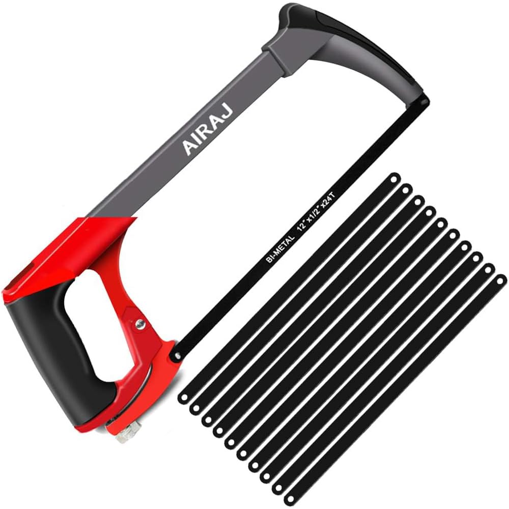 AIRAJ Heavy Duty Hacksaw Frame Set with 10 Blades for Metal and PVC