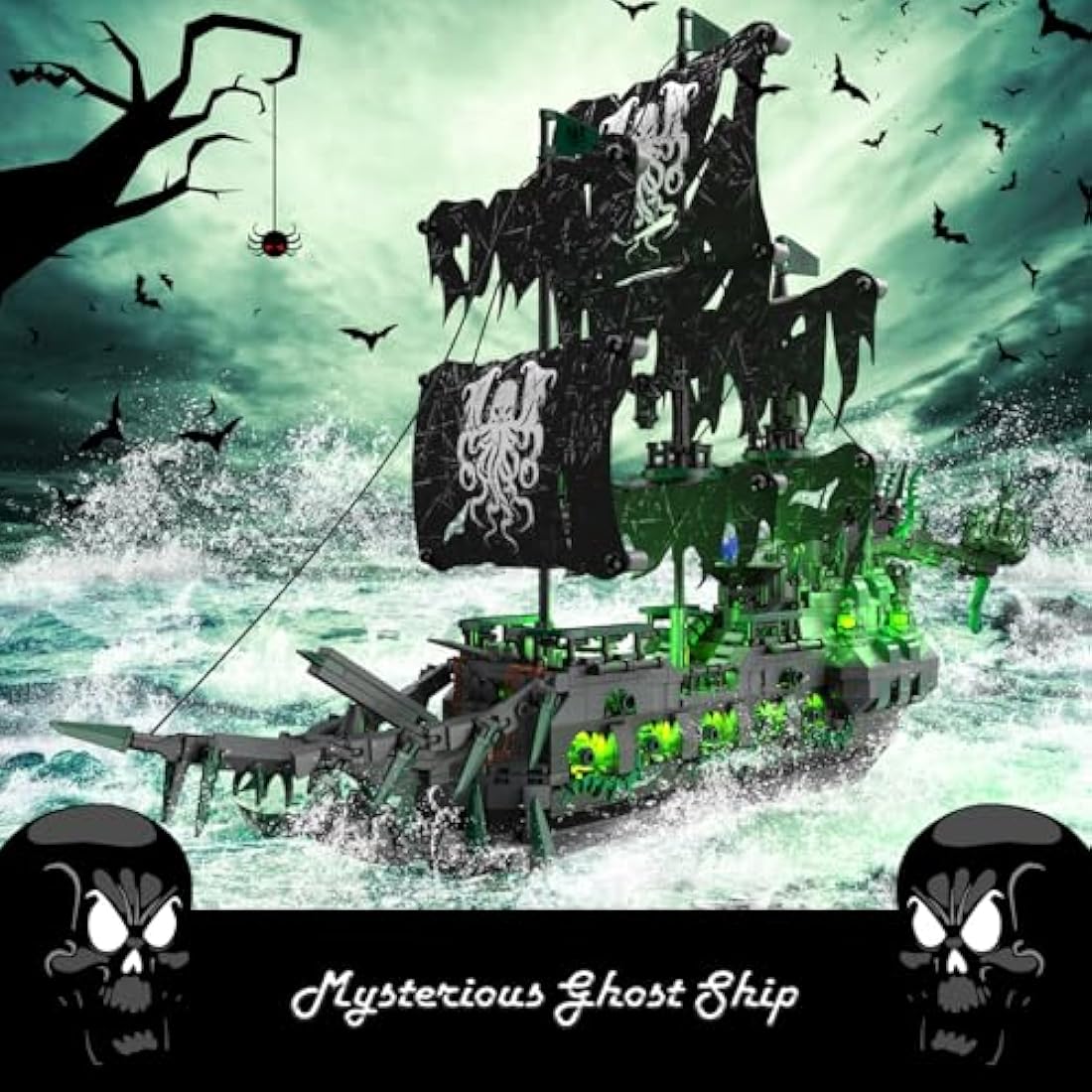 JMBricklayer Flying Dutchman Ghost Pirate Ship Model with LED Lights