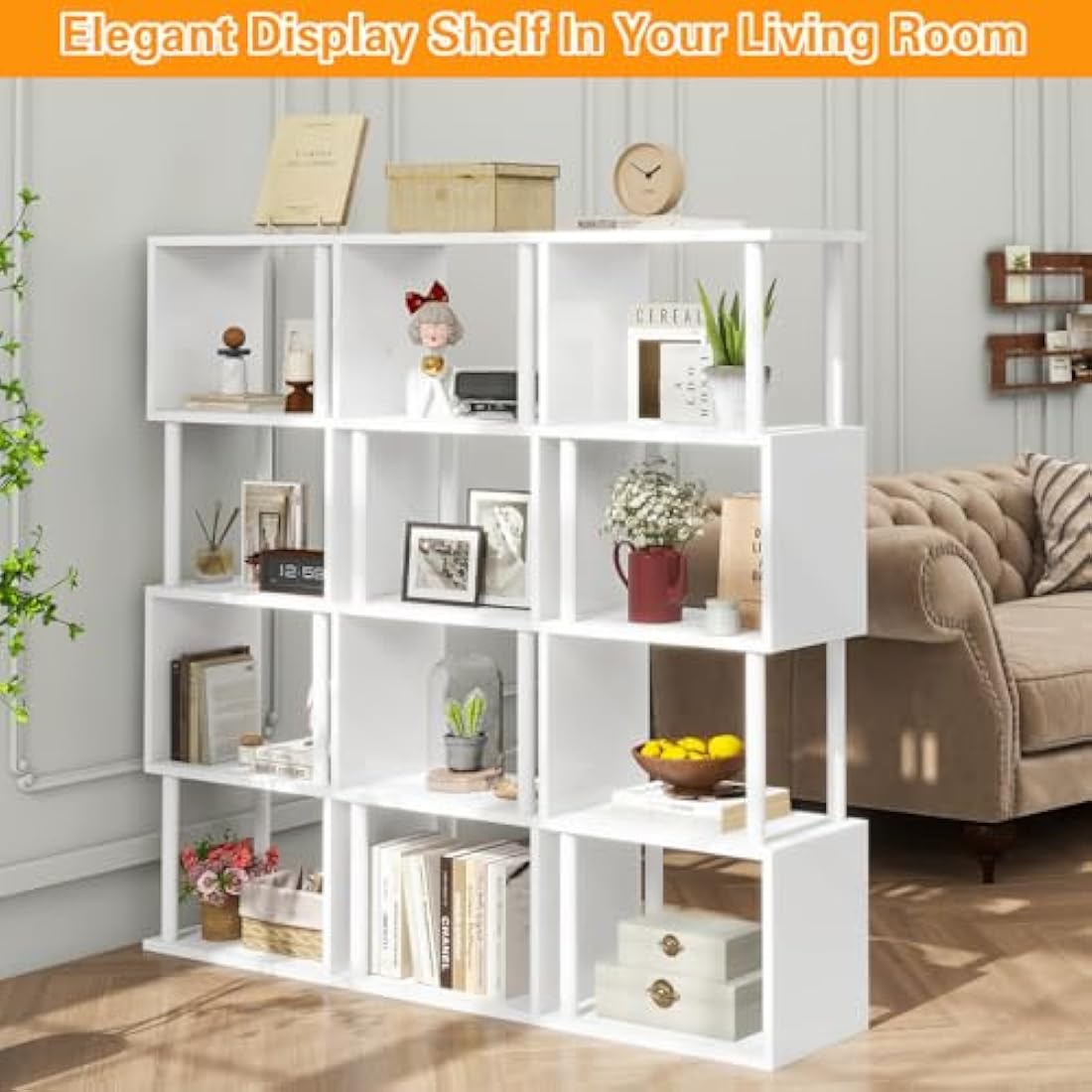 5-Tier S-Shaped Geometric Bookshelf | Modern Wood Display Shelf
