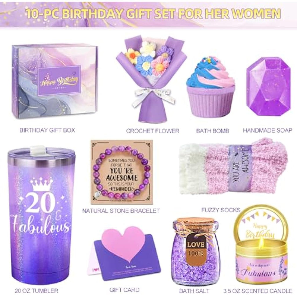 Jolof Store 20th Birthday Gift Box for Her – 10pc Spa Hamper for Girls