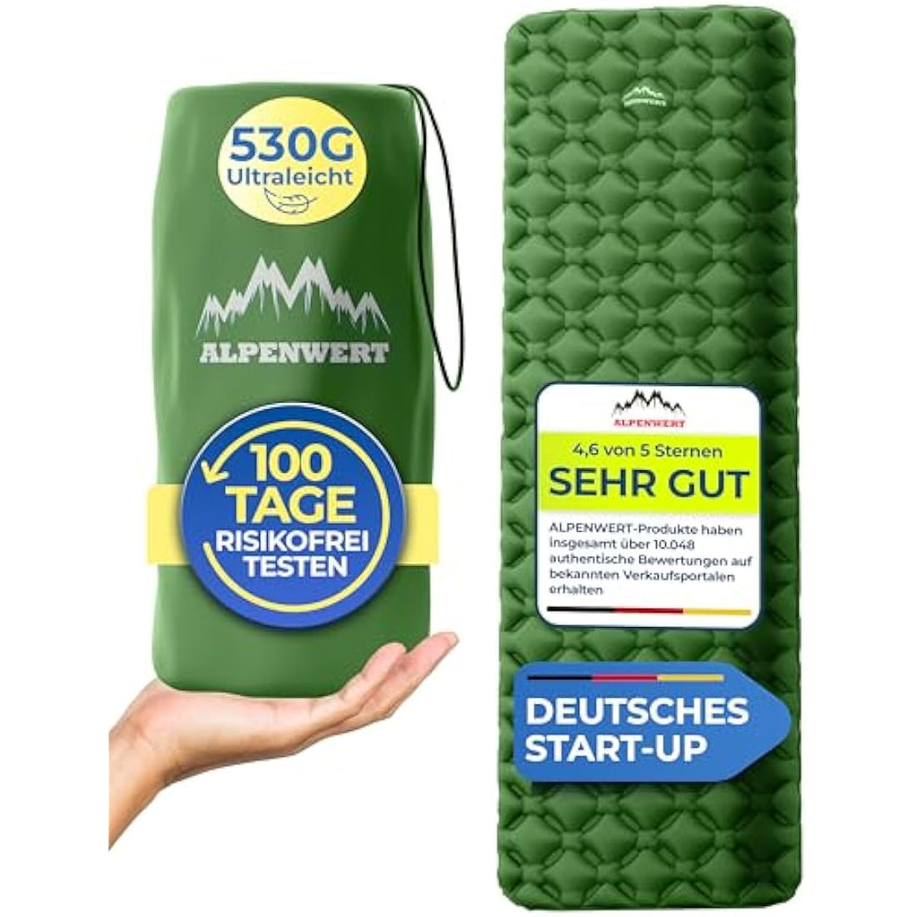 Alpenwert Ultralight Inflatable Sleeping Mat – Green Camping Mattress