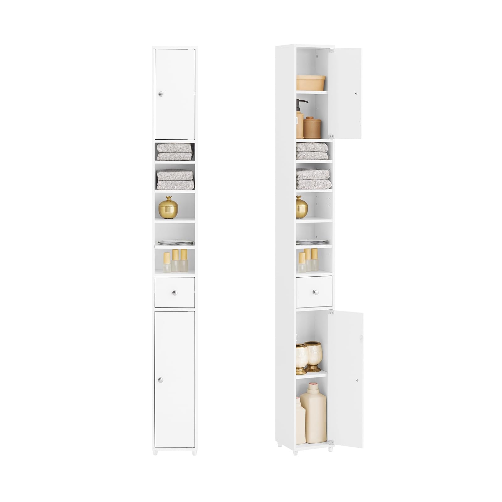 SoBuy Narrow Bathroom Tall Cabinet – Slim Storage Cupboard in White MDF