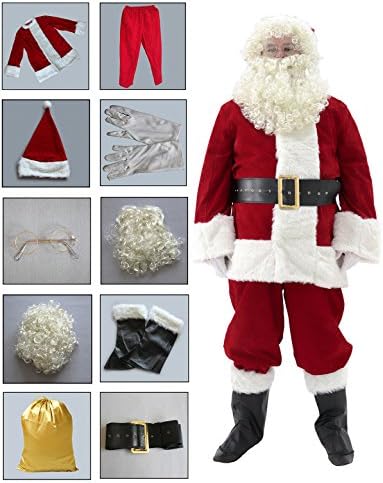 Jolof Store Men's 11-Piece Deluxe Santa Claus Costume – Professional Suit