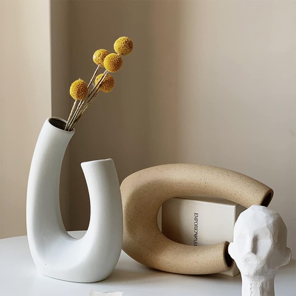 Massive Discounts White Ceramic Vase – Modern Geometric Pampas Vase 20cm