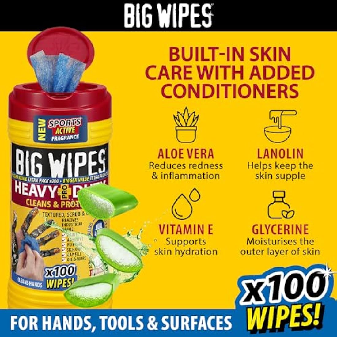 Big Wipes Heavy Duty Pro+ Dual-Sided Industrial Hand Wipes | 100 Pack